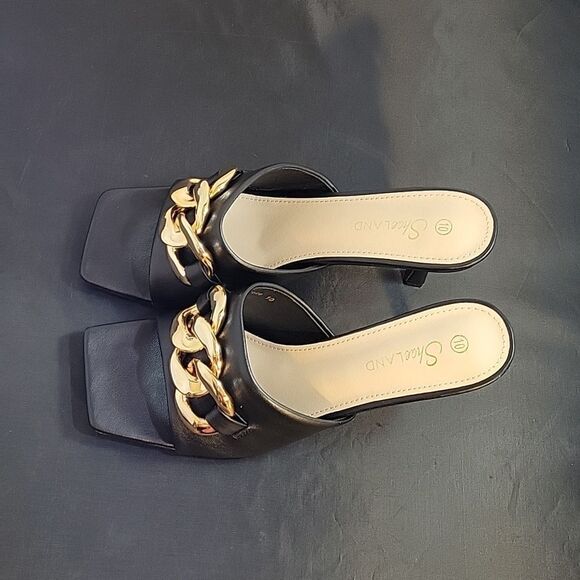 BRAND NEW SHOELAND SQUARE TOE SLIP-ON FOOT OPEN TOE GOLD CHAIN LINKING S… - Picture 7 of 15